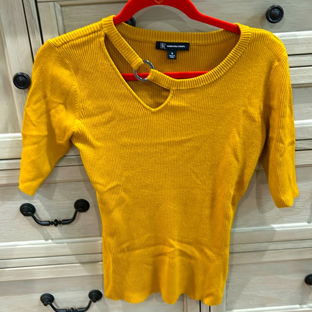 INC canary yellow ribbed sweater